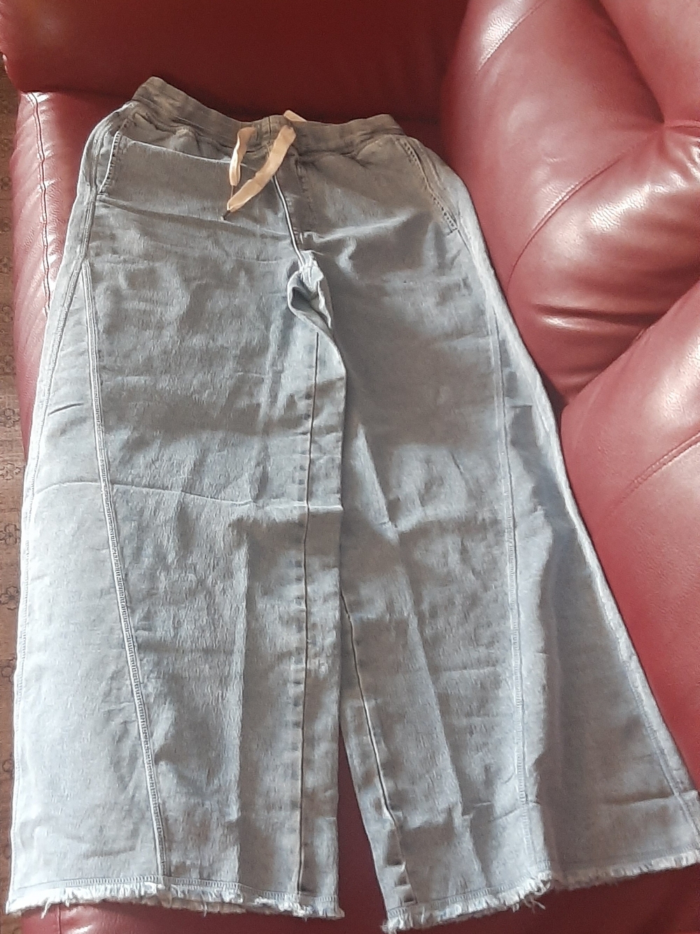 Casual Womens Wide-Leg Drawstring Pants in Light Gray
